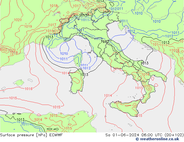 Surface pressure ECMWF Sa 01.06.2024 06 UTC