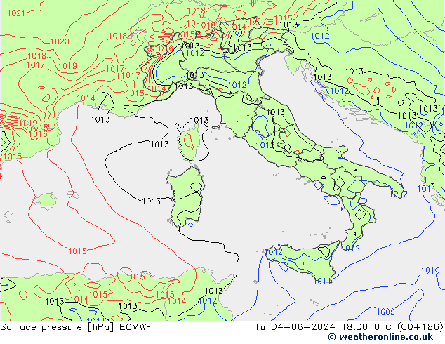 Surface pressure ECMWF Tu 04.06.2024 18 UTC