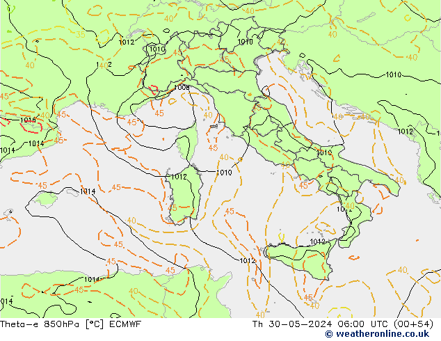 Theta-e 850hPa ECMWF  30.05.2024 06 UTC