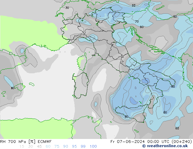 RH 700 hPa ECMWF Pá 07.06.2024 00 UTC