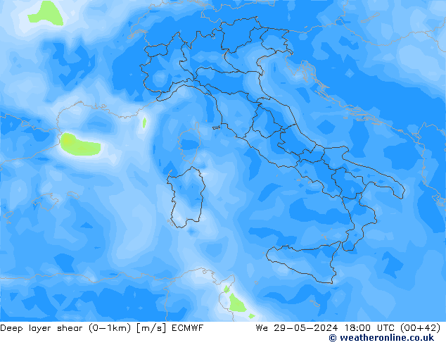 Deep layer shear (0-1km) ECMWF St 29.05.2024 18 UTC