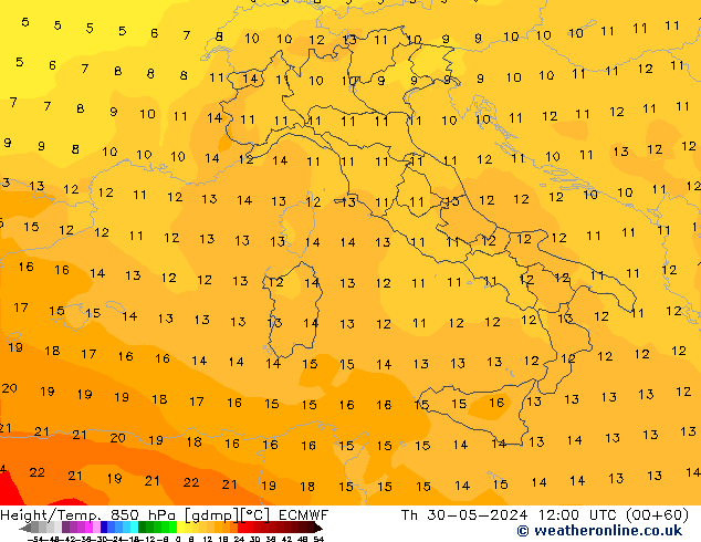 Z500/Rain (+SLP)/Z850 ECMWF Th 30.05.2024 12 UTC