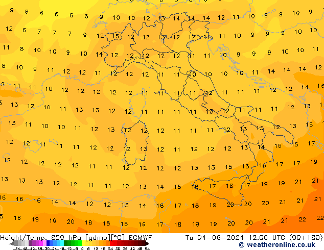 Géop./Temp. 850 hPa ECMWF mar 04.06.2024 12 UTC