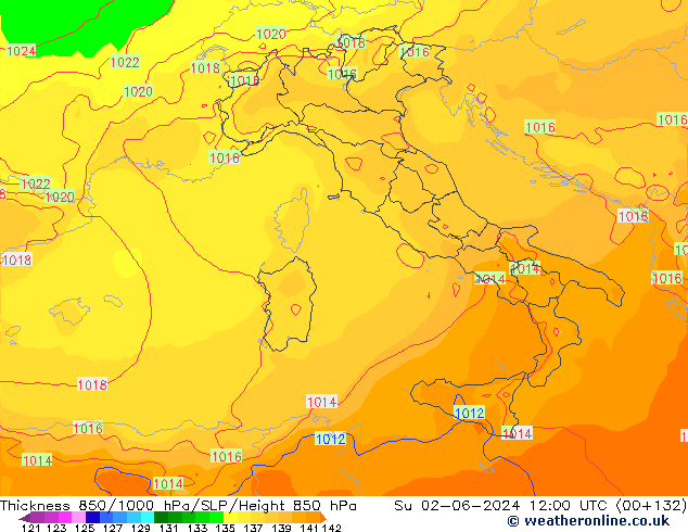 Thck 850-1000 hPa ECMWF  02.06.2024 12 UTC