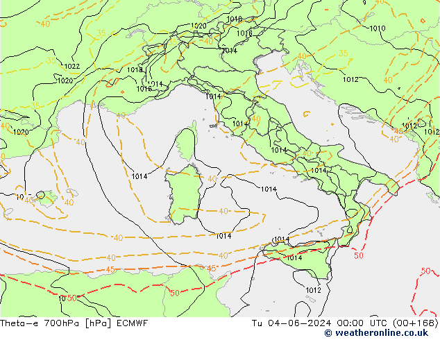 Theta-e 700hPa ECMWF  04.06.2024 00 UTC
