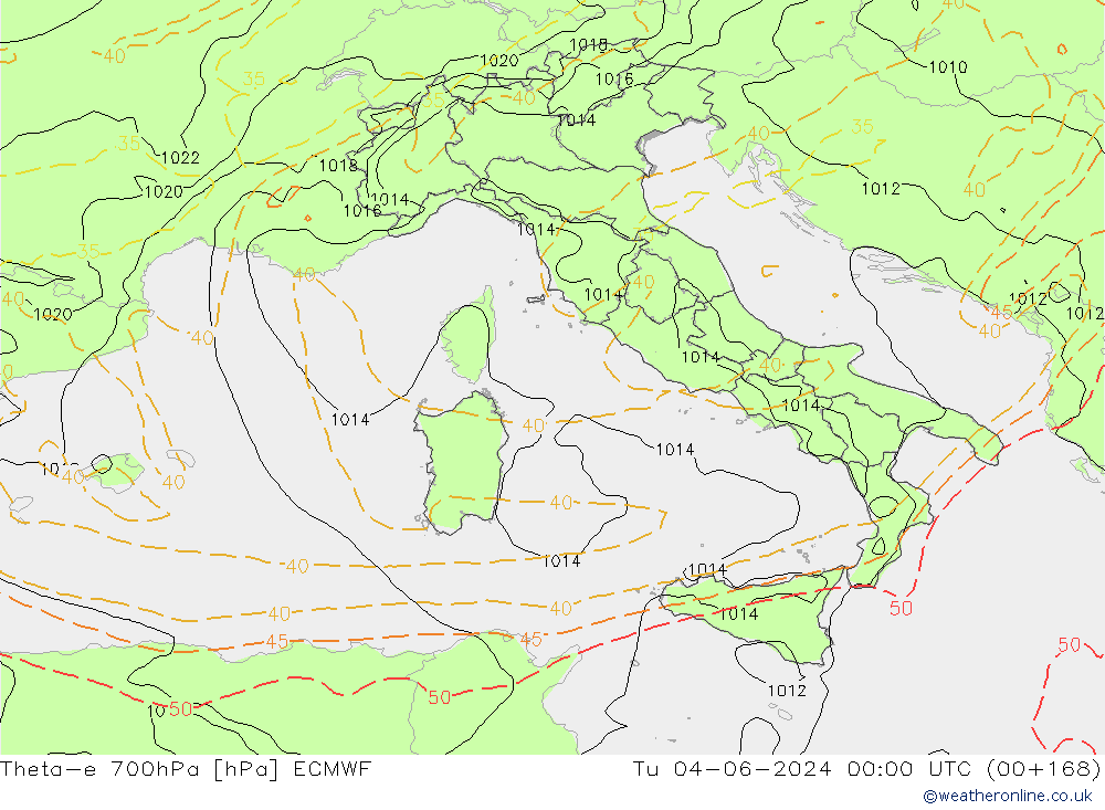 Theta-e 700hPa ECMWF  04.06.2024 00 UTC