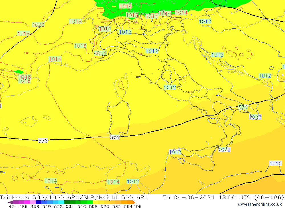 Thck 500-1000hPa ECMWF Tu 04.06.2024 18 UTC