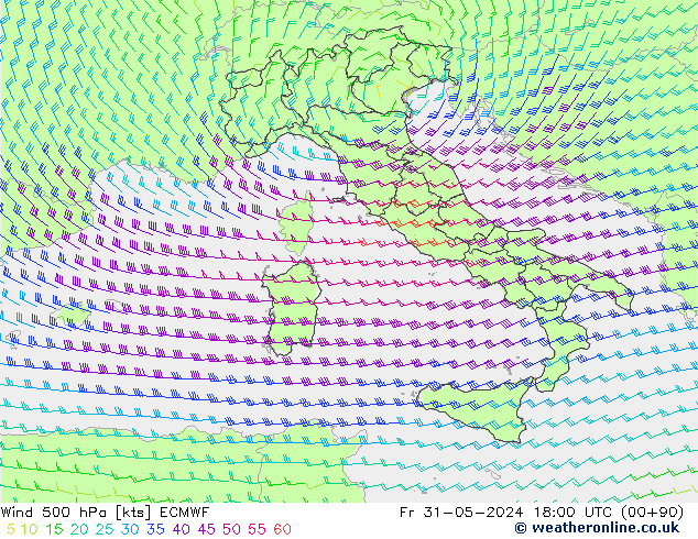 Viento 500 hPa ECMWF vie 31.05.2024 18 UTC