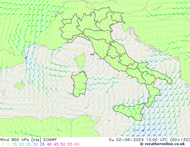 Vento 850 hPa ECMWF dom 02.06.2024 12 UTC