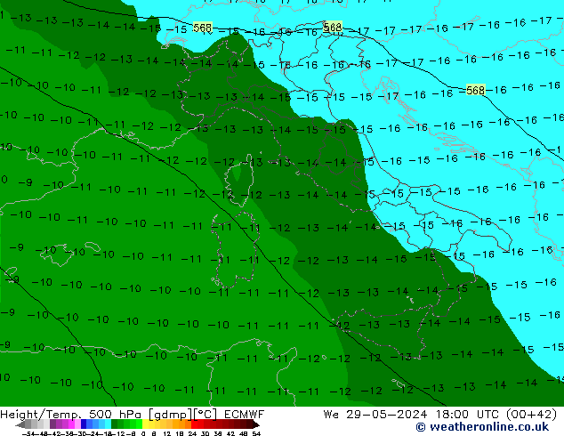 Height/Temp. 500 hPa ECMWF St 29.05.2024 18 UTC