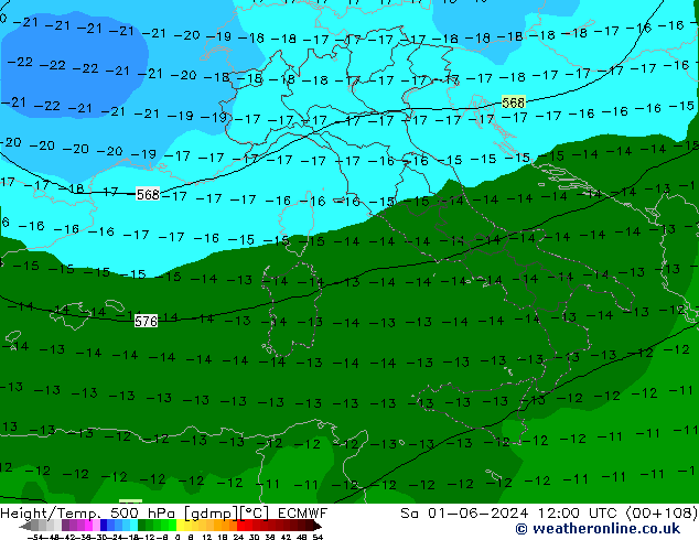 Z500/Rain (+SLP)/Z850 ECMWF sáb 01.06.2024 12 UTC