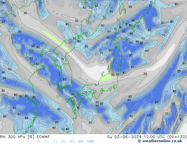 RH 300 hPa ECMWF Su 02.06.2024 12 UTC