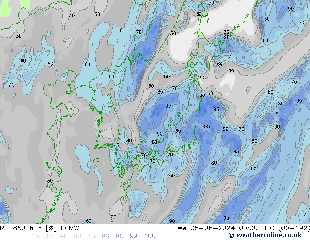 RH 850 hPa ECMWF śro. 05.06.2024 00 UTC