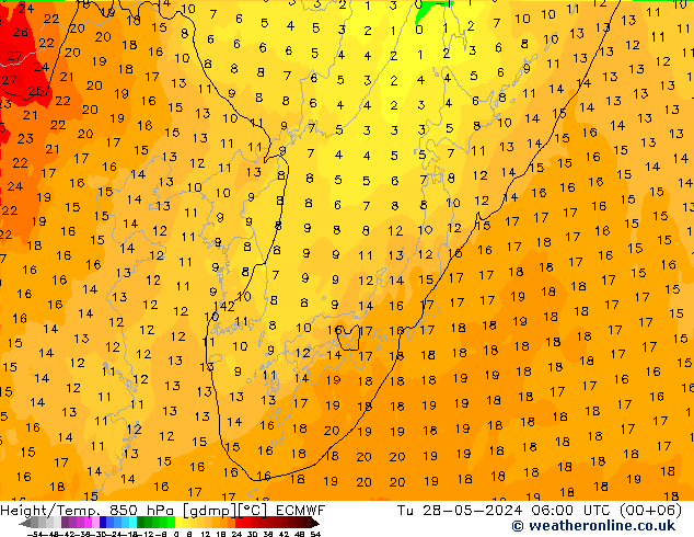 Z500/Rain (+SLP)/Z850 ECMWF вт 28.05.2024 06 UTC