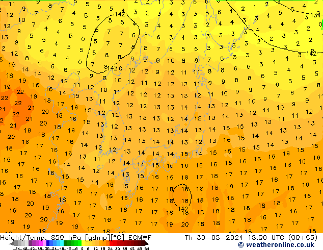 Z500/Rain (+SLP)/Z850 ECMWF Th 30.05.2024 18 UTC