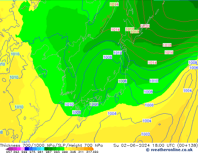 700-1000 hPa Kalınlığı ECMWF Paz 02.06.2024 18 UTC