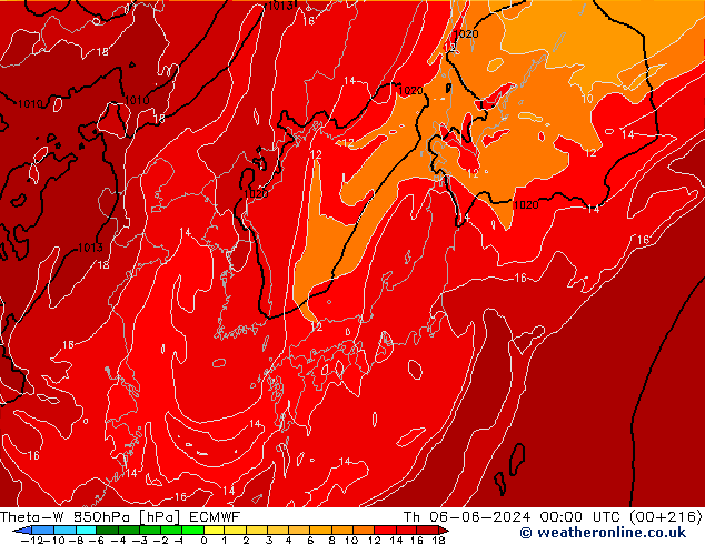 Theta-W 850hPa ECMWF Th 06.06.2024 00 UTC