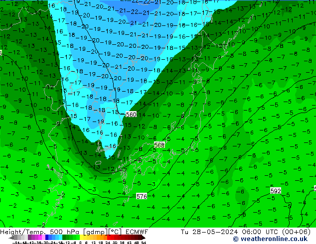 Z500/Rain (+SLP)/Z850 ECMWF вт 28.05.2024 06 UTC