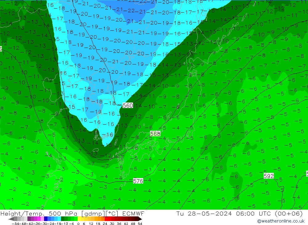 Z500/Yağmur (+YB)/Z850 ECMWF Sa 28.05.2024 06 UTC