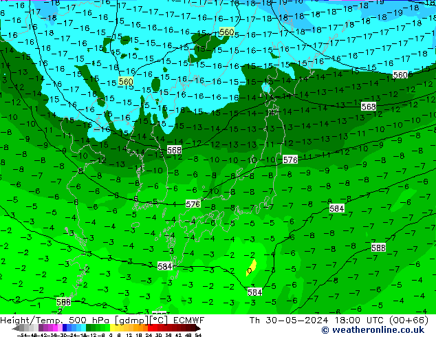 Z500/Rain (+SLP)/Z850 ECMWF Th 30.05.2024 18 UTC