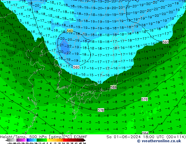 Height/Temp. 500 hPa ECMWF So 01.06.2024 18 UTC