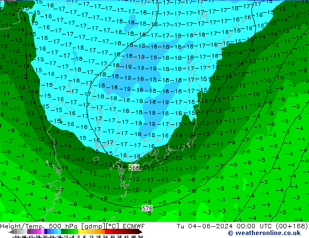 Z500/Rain (+SLP)/Z850 ECMWF wto. 04.06.2024 00 UTC