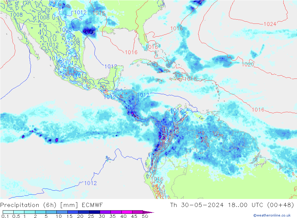 Z500/Rain (+SLP)/Z850 ECMWF Čt 30.05.2024 00 UTC