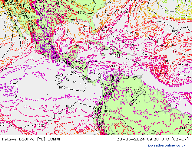 Theta-e 850hPa ECMWF Per 30.05.2024 09 UTC