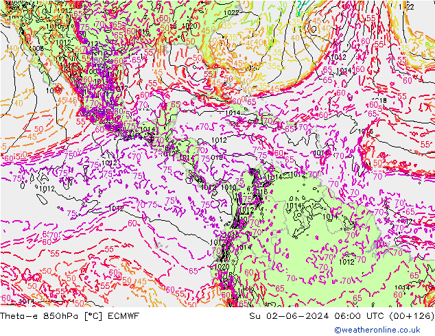 Theta-e 850гПа ECMWF Вс 02.06.2024 06 UTC