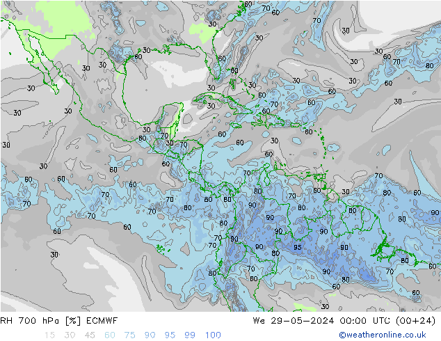 RH 700 hPa ECMWF  29.05.2024 00 UTC