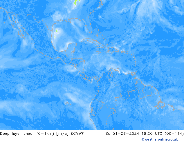 Deep layer shear (0-1km) ECMWF So 01.06.2024 18 UTC