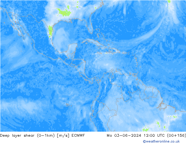 Deep layer shear (0-1km) ECMWF Mo 03.06.2024 12 UTC