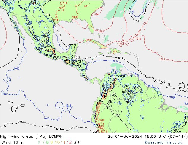 High wind areas ECMWF сб 01.06.2024 18 UTC