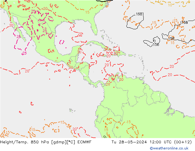 Géop./Temp. 850 hPa ECMWF mar 28.05.2024 12 UTC