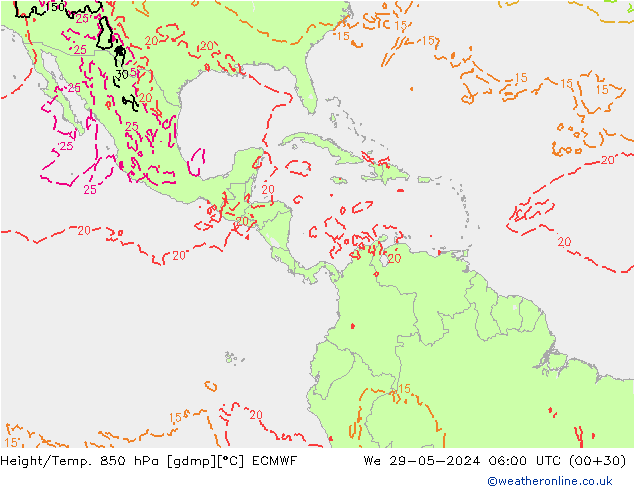 Height/Temp. 850 hPa ECMWF We 29.05.2024 06 UTC