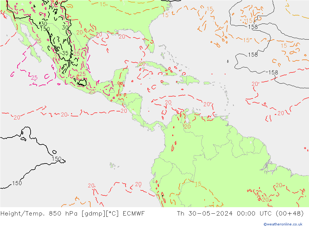 Z500/Rain (+SLP)/Z850 ECMWF Čt 30.05.2024 00 UTC