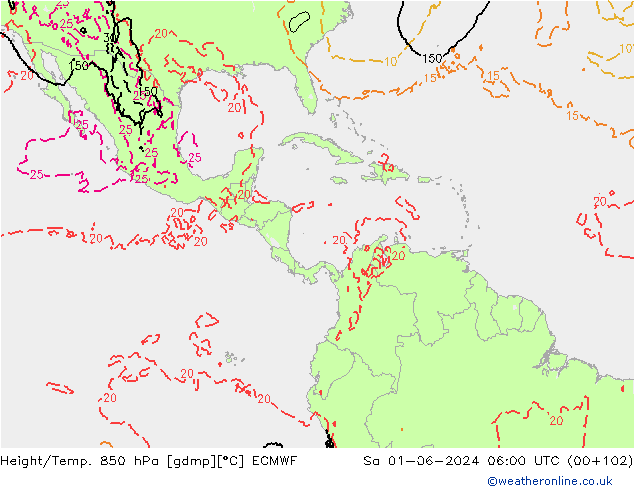 Height/Temp. 850 hPa ECMWF Sa 01.06.2024 06 UTC
