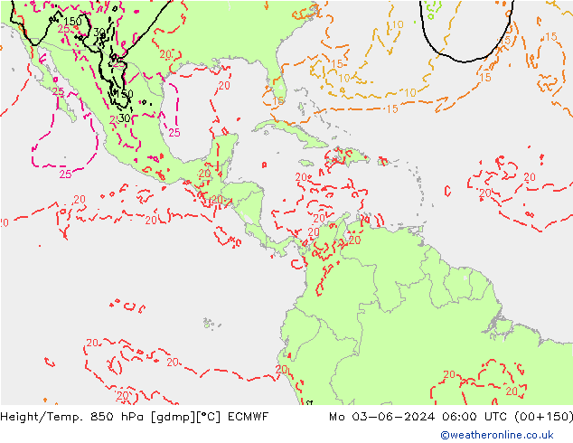 Height/Temp. 850 hPa ECMWF lun 03.06.2024 06 UTC