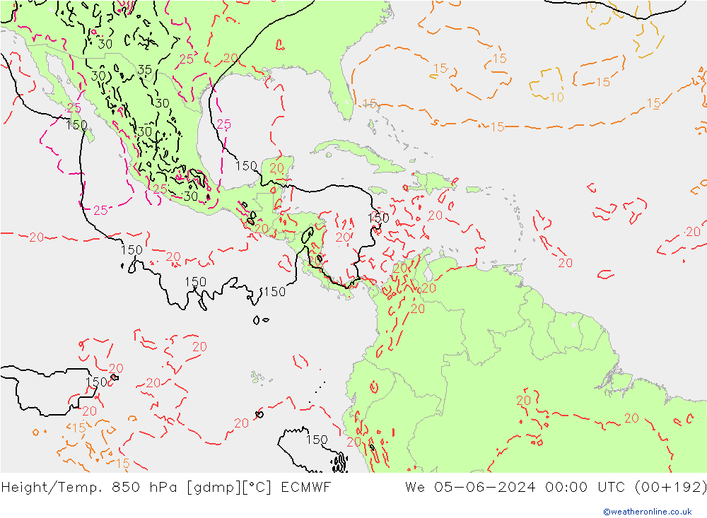 Height/Temp. 850 гПа ECMWF ср 05.06.2024 00 UTC