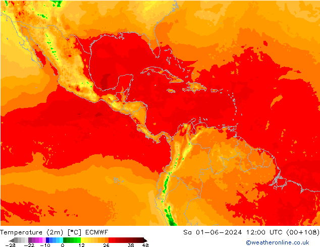 Temperature (2m) ECMWF Sa 01.06.2024 12 UTC