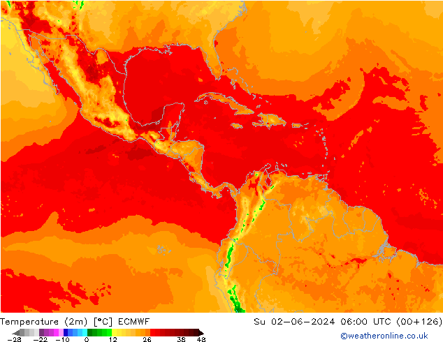 mapa temperatury (2m) ECMWF nie. 02.06.2024 06 UTC