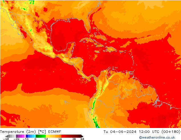 Temperatuurkaart (2m) ECMWF di 04.06.2024 12 UTC