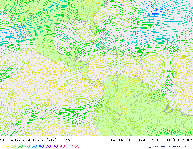 Linia prądu 300 hPa ECMWF wto. 04.06.2024 18 UTC