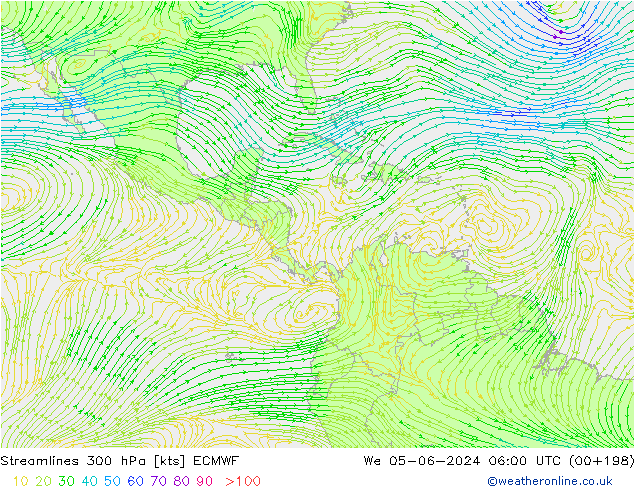 Linia prądu 300 hPa ECMWF śro. 05.06.2024 06 UTC