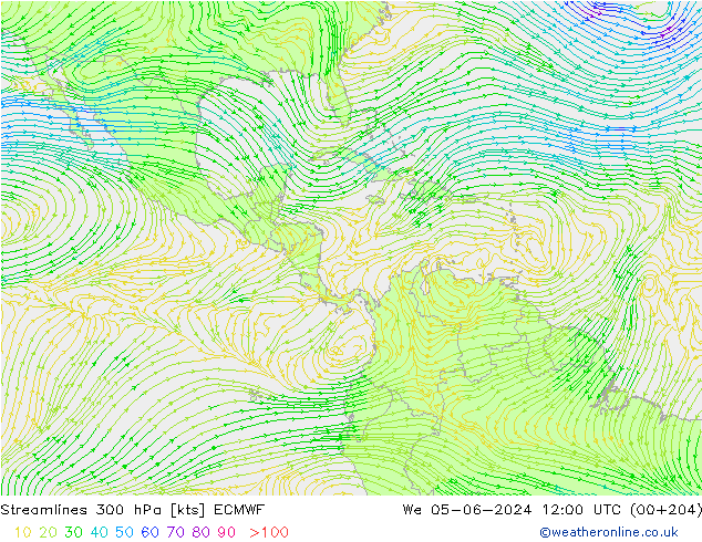 Streamlines 300 hPa ECMWF We 05.06.2024 12 UTC