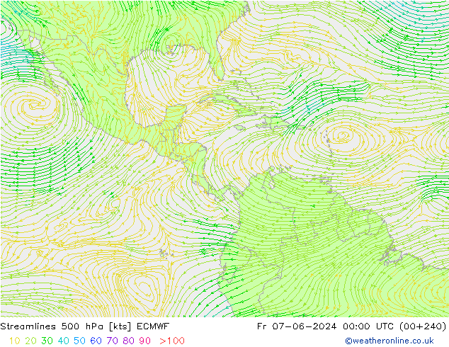 Línea de corriente 500 hPa ECMWF vie 07.06.2024 00 UTC