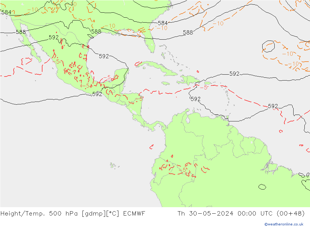 Z500/Rain (+SLP)/Z850 ECMWF Čt 30.05.2024 00 UTC