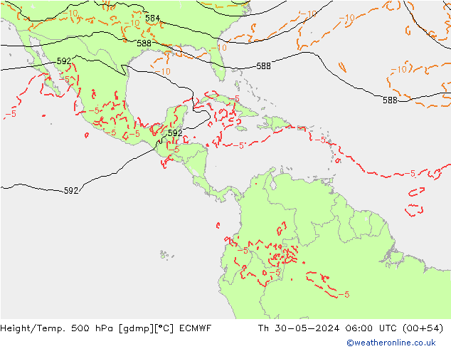 Height/Temp. 500 hPa ECMWF Qui 30.05.2024 06 UTC