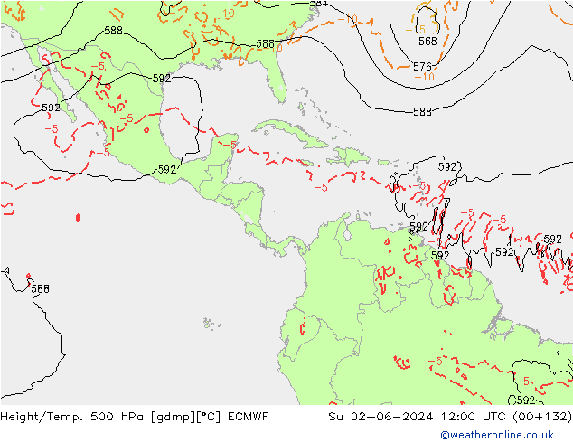 Z500/Rain (+SLP)/Z850 ECMWF Вс 02.06.2024 12 UTC