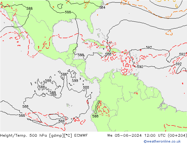 Hoogte/Temp. 500 hPa ECMWF wo 05.06.2024 12 UTC